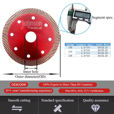 105/110/125 mm Outils de coupe de granit de tuile Disque de coupe de marbre à chaud pressé Sintré Turbo Wave Lames de scie à diamant