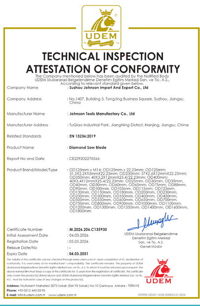 LA CHINE Johnson Tools Manufactory Co.,Ltd certifications
